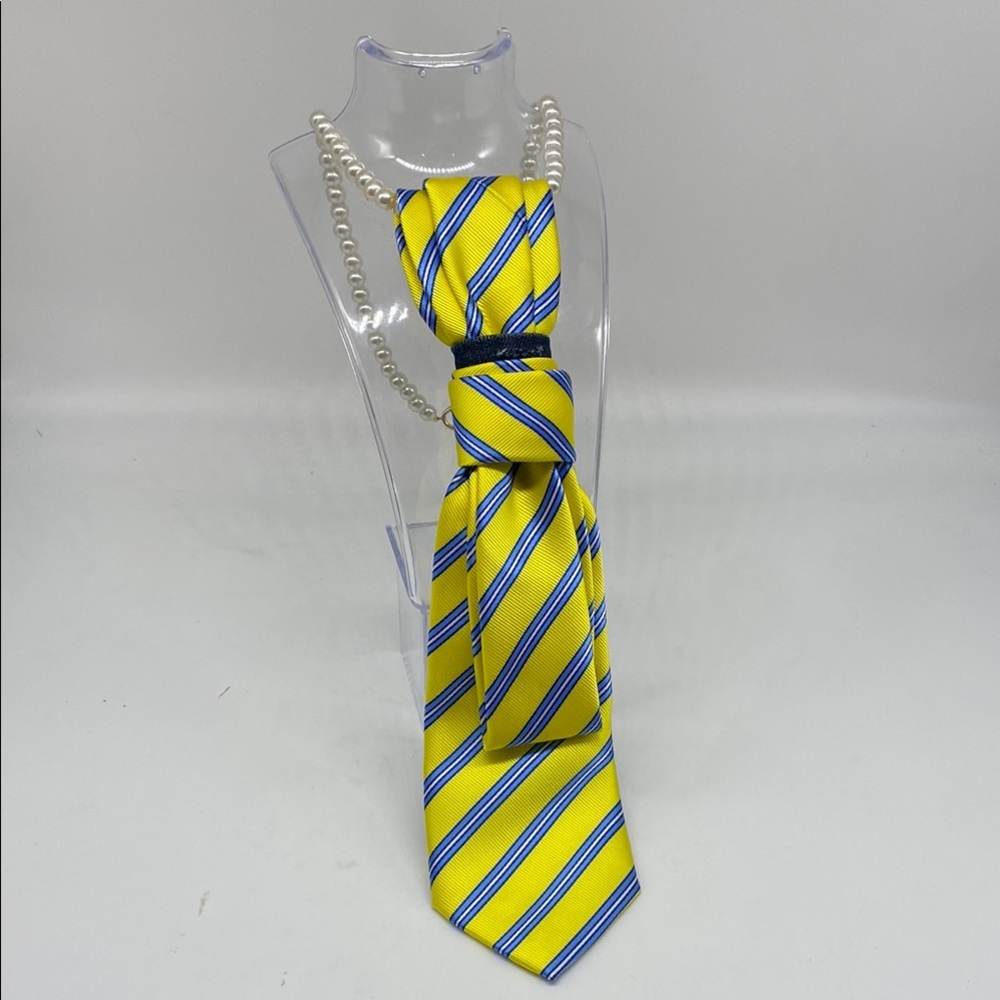 Yellow and Blue Striped Pearl Tie